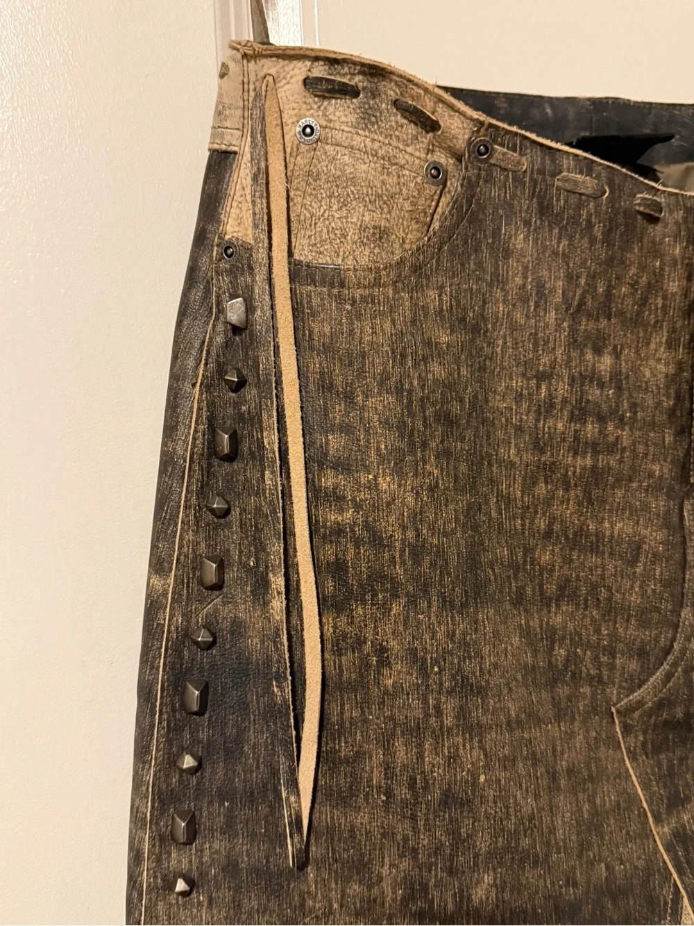 Harley-Davidson Distressed Brown Leather Pencil Skirt with Side Studs